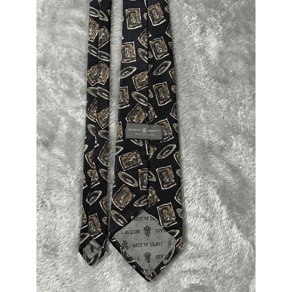 ROBERT TALBOTT Best Of Class Necktie Men's 100% Silk Necktie Black Geometric Tie